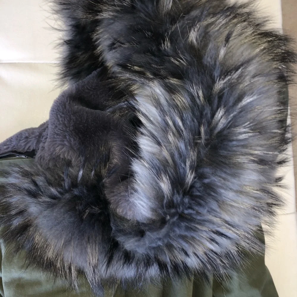 STUNNING MaoMaoKong Military Fur Parka green/purple S